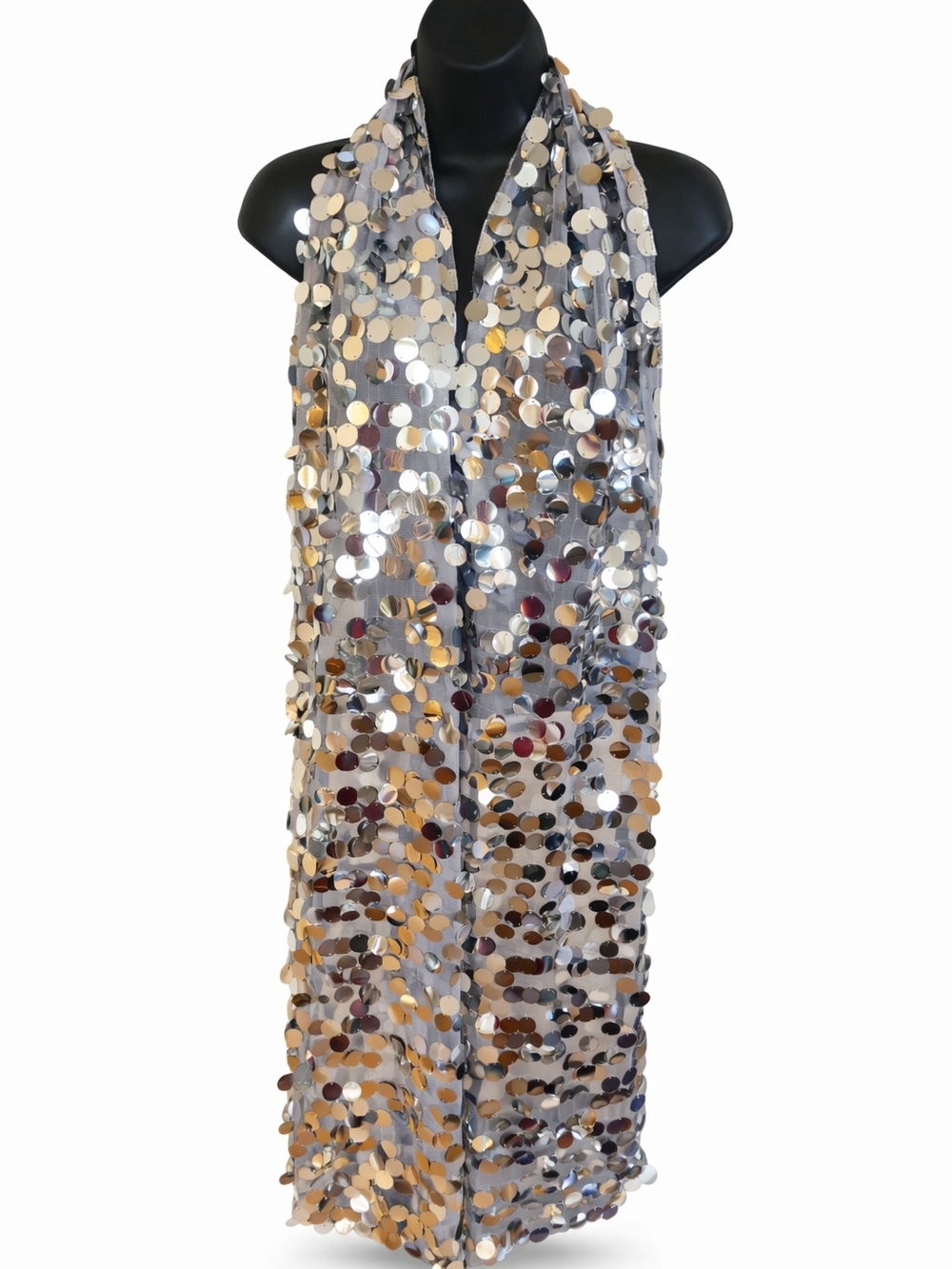 Extra Long Sequin Scarf Wrap 120” Gold Silver Metallic Statement Shawl